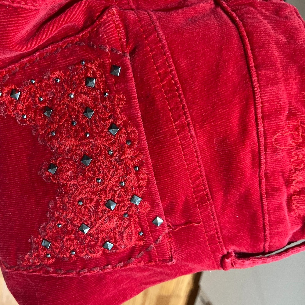 Red corduroy straight leg jeans!